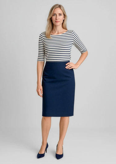 Womens Comfort Wool Stretch Relaxed Fit Lined Skirt - Navy
