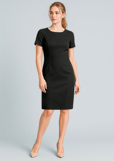 Womens Cool Stretch Short Sleeve Shift Dress - Black