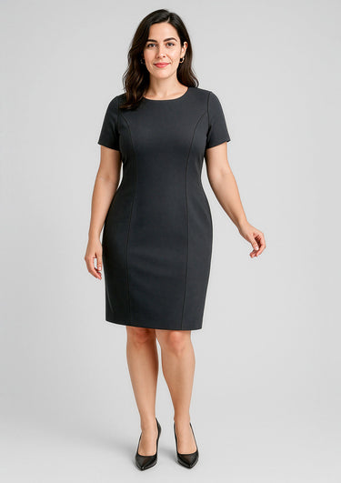 Womens Comfort Wool Stretch Short Sleeve Shift Dress - Black