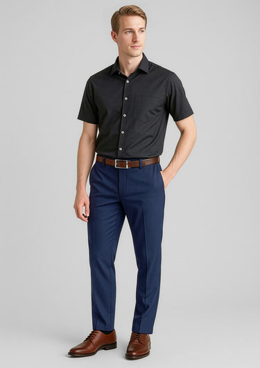 Mens Comfort Wool Stretch Slimline Pant - Navy