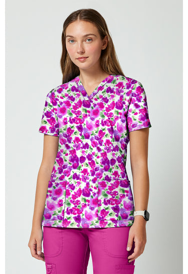Cherokee Achieve 2 Pocket Print Top - Dissolving Blooms