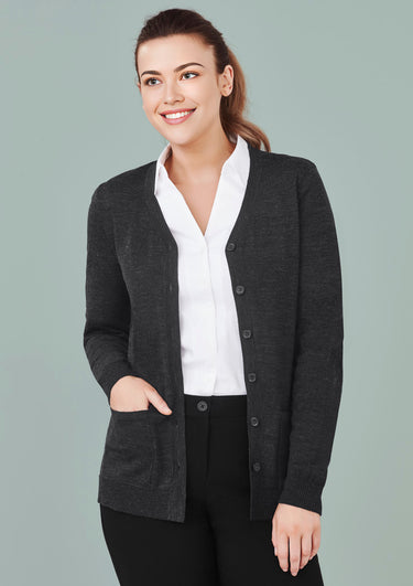 Biz Care Womens Button Front Knit Cardigan - Charcoal