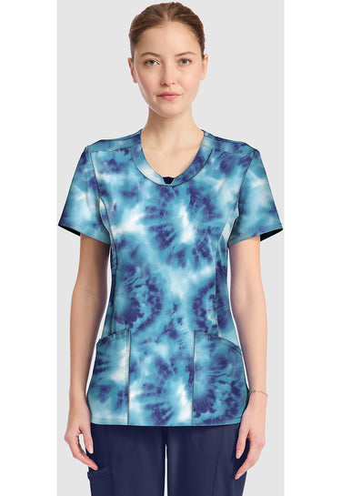 Cherokee Infinity Prints Round Print Neck Top - Saltwater Tie Dye