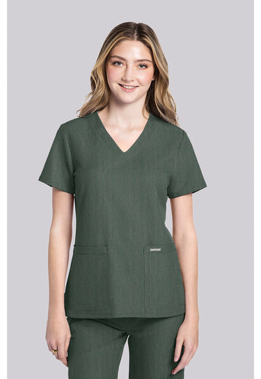 CK WW Originals Ultra 2 pocket V-Neck Top - Heather Forest Moss