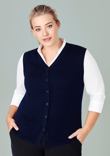 Womens Button Front Knit Vest - Navy