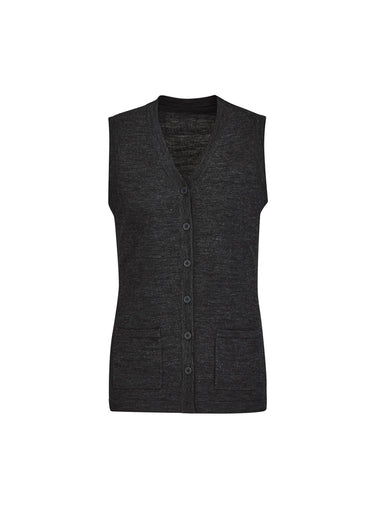 Biz Care Womens Button Front Knit Vest - Charcoal