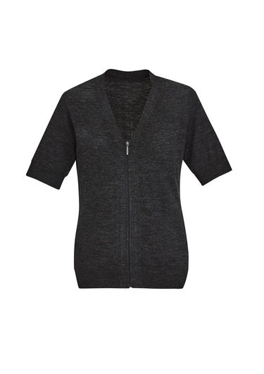 Biz Care Womens Zip Front Short Sleeve Knit Cardigan - Charcoal
