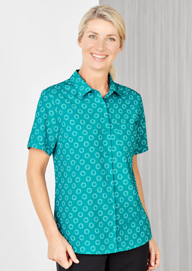 Womens Florence Daisy Print Short Sleeve Shirt - Teal