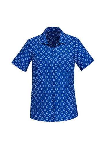 Biz Care Womens Florence Daisy Print Short Sleeve Shirt - Electric Blue