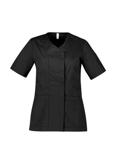Womens Parks Zip Front Crossover Scrub Top - Black