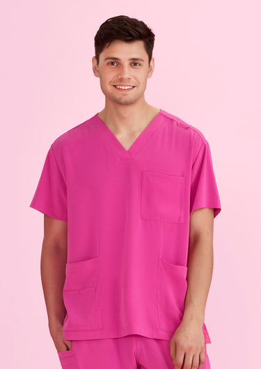 Unisex Pink V-Neck Scrub Top - Pink