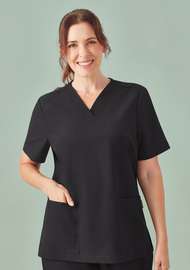 Biz Care Womens Pulse V-Neck Scrub Top - Black