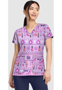 MC Prints V-Neck Print Top - Fashion Fair Isle
