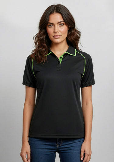 Womens Fusion Short Sleeve Polo - Black/Fluoro Yellow/Lime
