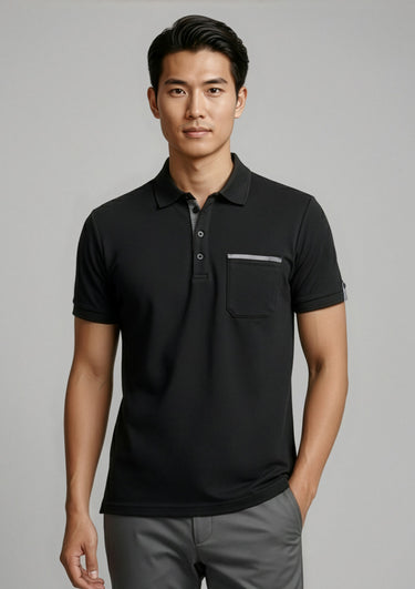 Mens Edge Short Sleeve Polo - Black/Check