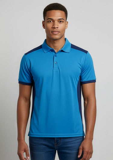 Mens Rival Short Sleeve Polo - Cyan/Navy