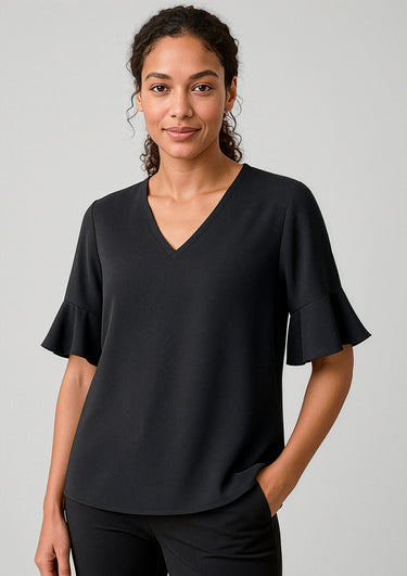 Womens Aria Fluted Sleeve Blouse - Black
