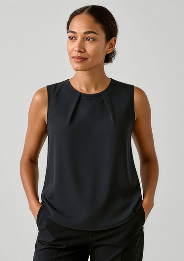 Womens Estelle Sleeveless Pleat Detail Blouse - Black
