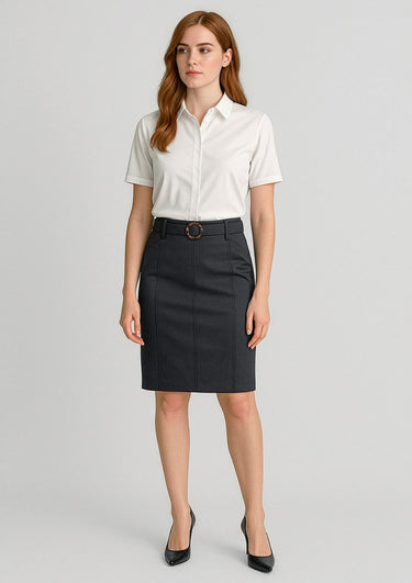 Womens Mid Waist Stretch Chino Skirt - Black