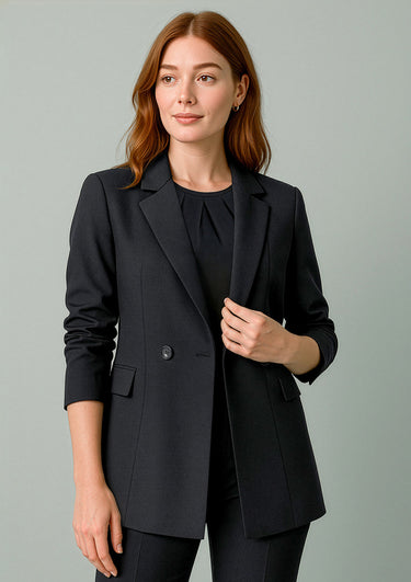 Womens Renew Double Breasted Longline Jacket - Pencil Black