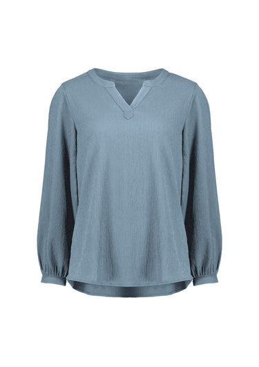 Womens Ruche Long Sleeve Blouse - Powder Blue
