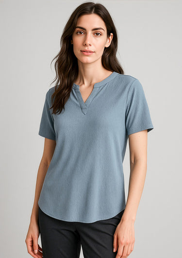 Womens Ruche Short Sleeve Blouse - Powder Blue