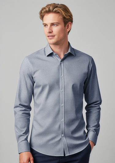 Mens Bristol Tailored Long Sleeve Shirt - White/Navy