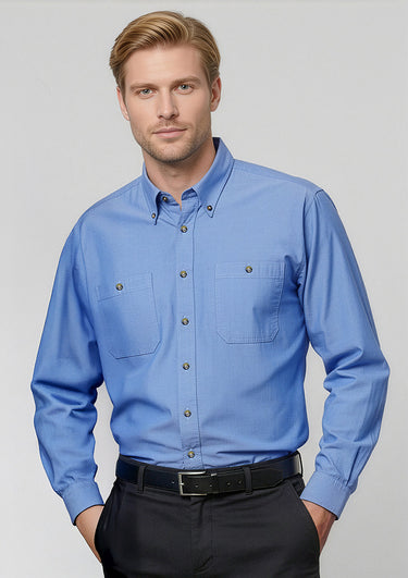 Mens Chambray Long Sleeve Shirt - Chambray Blue
