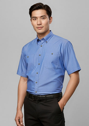 Mens Chambray Short Sleeve Shirt - Chambray Blue