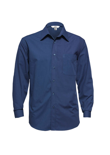 Mens Micro Check Long Sleeve Shirt - Navy
