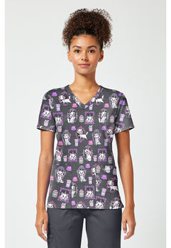 TF Tooniforms - Disney Print V-Neck Top - Cafe Cat