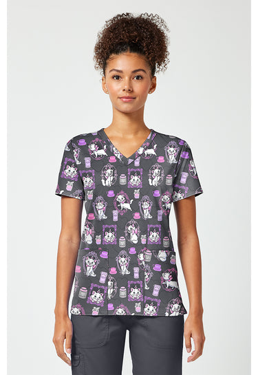 TF Tooniforms - Disney Print V-Neck Top - Cafe Cat