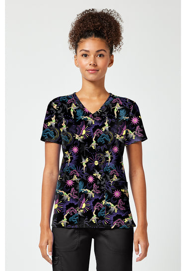 TF Tooniforms - Disney Print V-Neck Top - Celestial Tropics