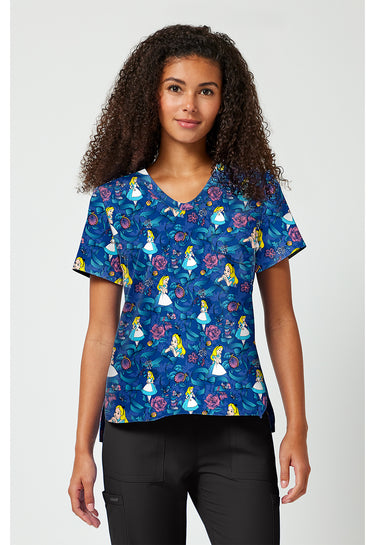 TF Tooniforms Print V-Neck Top - Bow-tanical