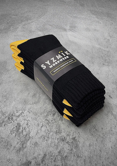 Bamboo Work Socks (3 Pack) - Black/Yellow