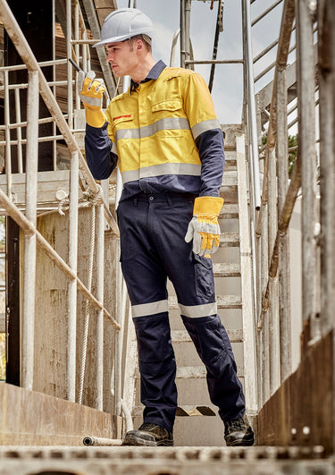 Mens Orange Flame Taped Cargo Pant (Regular) - Navy