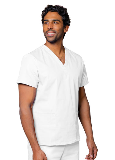 Adar Universal Unisex V-Neck 2 Pocket Scrub Top - 2600 - White