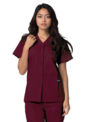 Adar Universal Double Pocket Snap Front Top - 604 - Burgundy