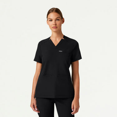Jaanuu Helia Slim Notched V-Neck Scrub Top - Black