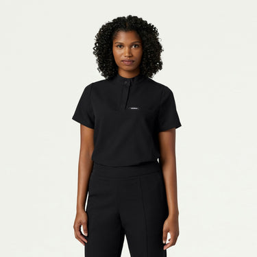 Jaanuu Savi Tuck-In Stand-Collar Scrub Top - Black