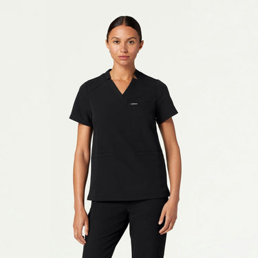 Jaanuu Helia Notched V-Neck Scrub Top - Black