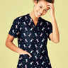 Inaura Womens Easter V-Neck Short Sleeve Scrub Top - Midnight Navy
