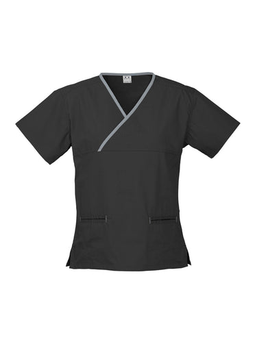 Womens Contrast Scrub Top - Black/Pewter