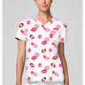 MC Prints Foil Print V-Neck Top - Lipstick Kisses