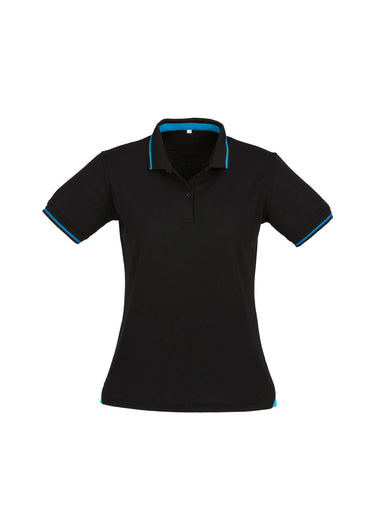 Womens Jet Short Sleeve Polo - Black/Cyan
