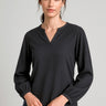 Womens Ruche Long Sleeve Blouse - Black