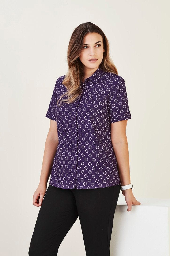 Biz Collection Biz Care Purple / 10 Biz Care Womens Florence Daisy Print Short Sleeve Shirt CS948LS