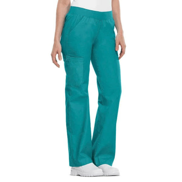 Cherokee Flexibles Flexibes Mid-Rise Knit Waist Pull-on Scrub Pant Teal Blue Large 2085