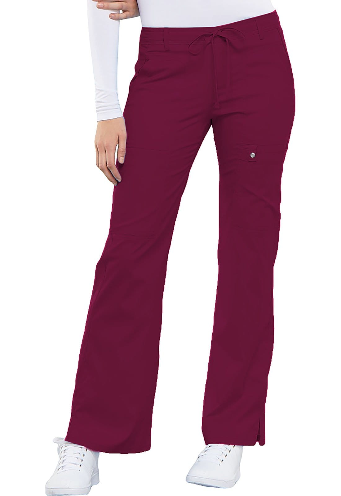 Cherokee Luxe Contemporary Fit SALE - Luxe Contemporary Fit  Flare Leg Drawstring Cargo Scrub Pant Wine Small 21100