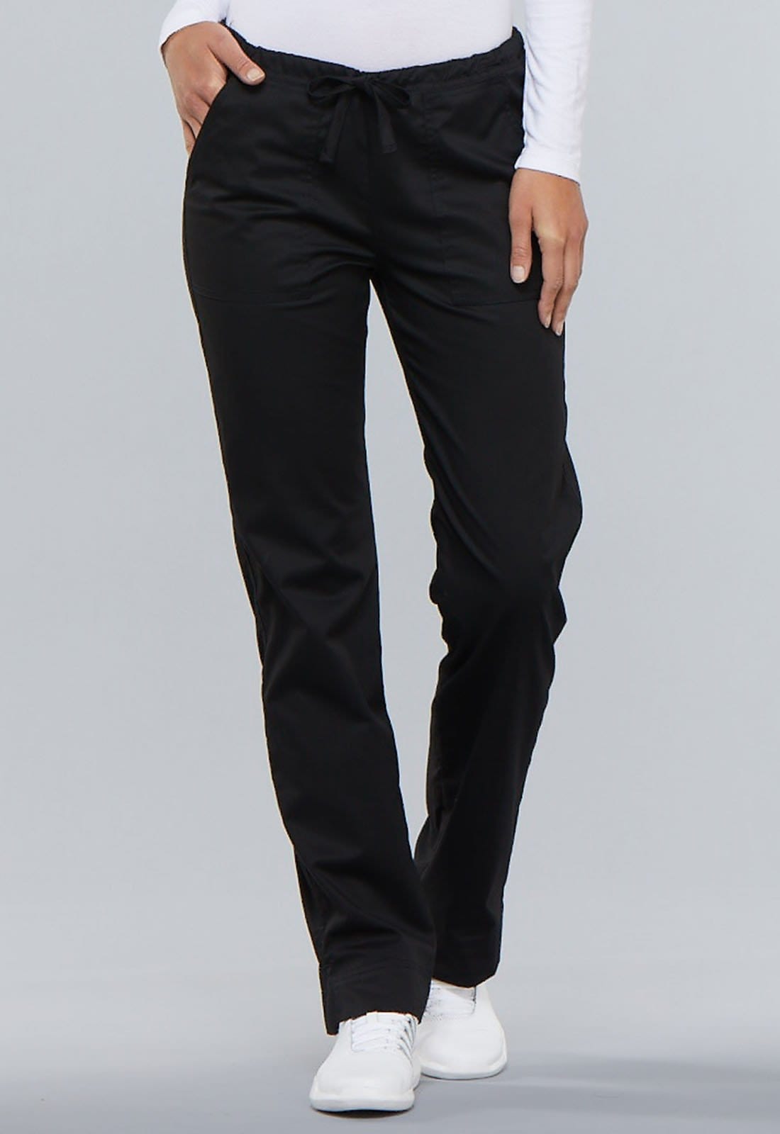 Medical Uniforms NZ WW Core Stretch SALE - WW Core Stretch   Mid Rise Slim Straight Drawstring Scrub Pant Black XS 4203